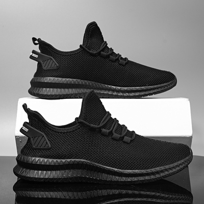 Running Shoes Sneakers Casual Men's Outdoor Athletic Jogging Sports in black color with breathable mesh design.