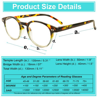 4 Pairs Mens Women Spring Hinge Round Horn Power Oval Reading Reader