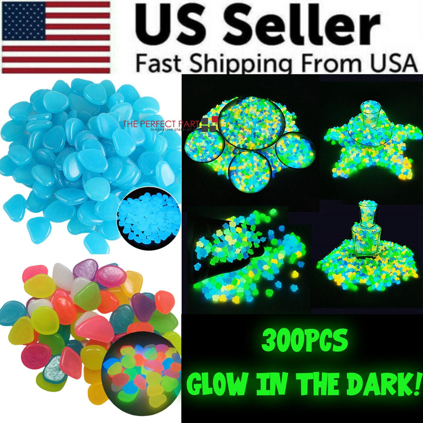 300PCS Glow in The Dark Pebbles Garden Glowing Rocks Fish Tank