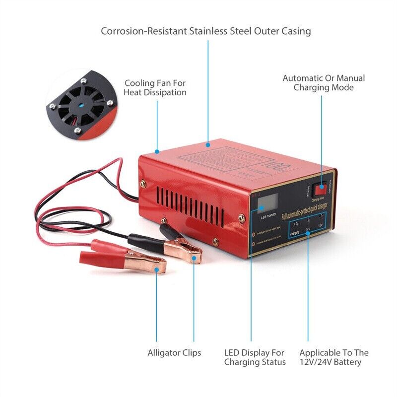 Maintenance Free Battery Charger 12V/24V 10A 140W Output For Electric