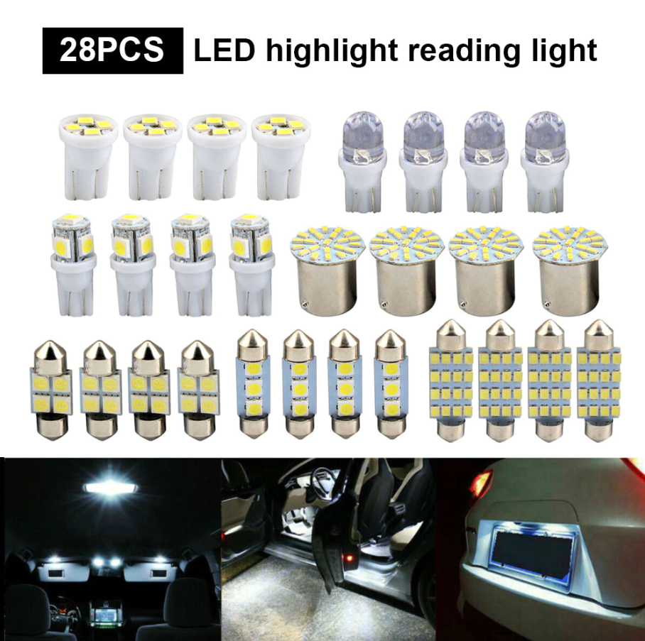 28pcs Car Interior White Combo LED Map Dome Door Trunk License Plate