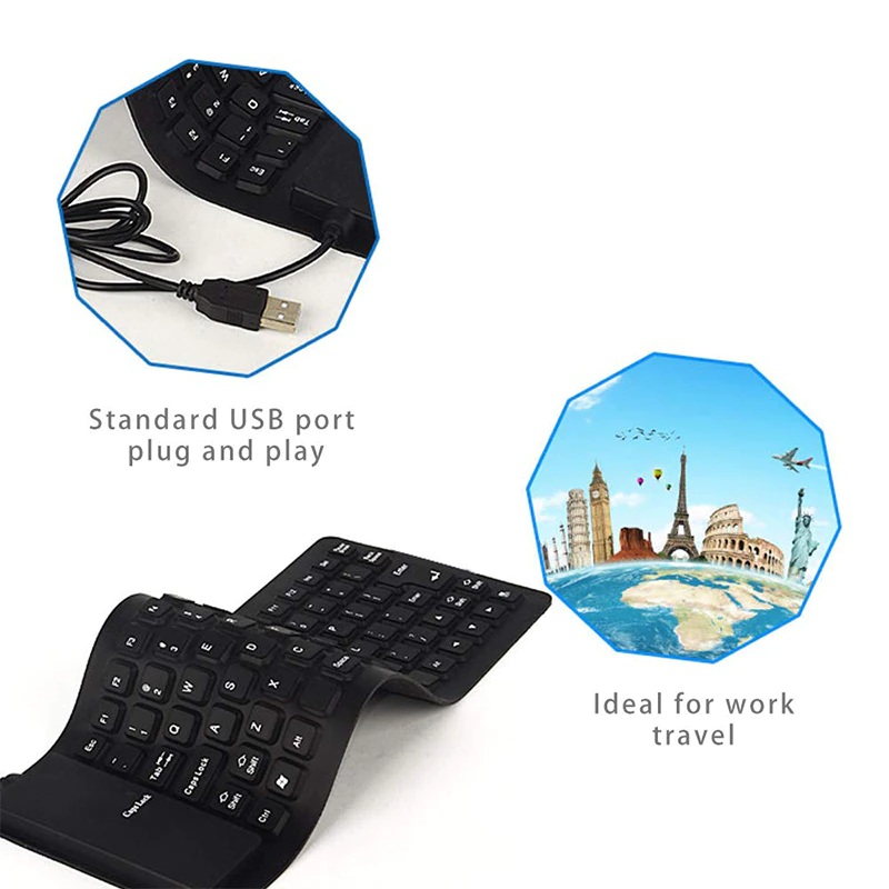 Waterproof Silicone Keyboard Foldable Flexible USB Dustproof DirtProof