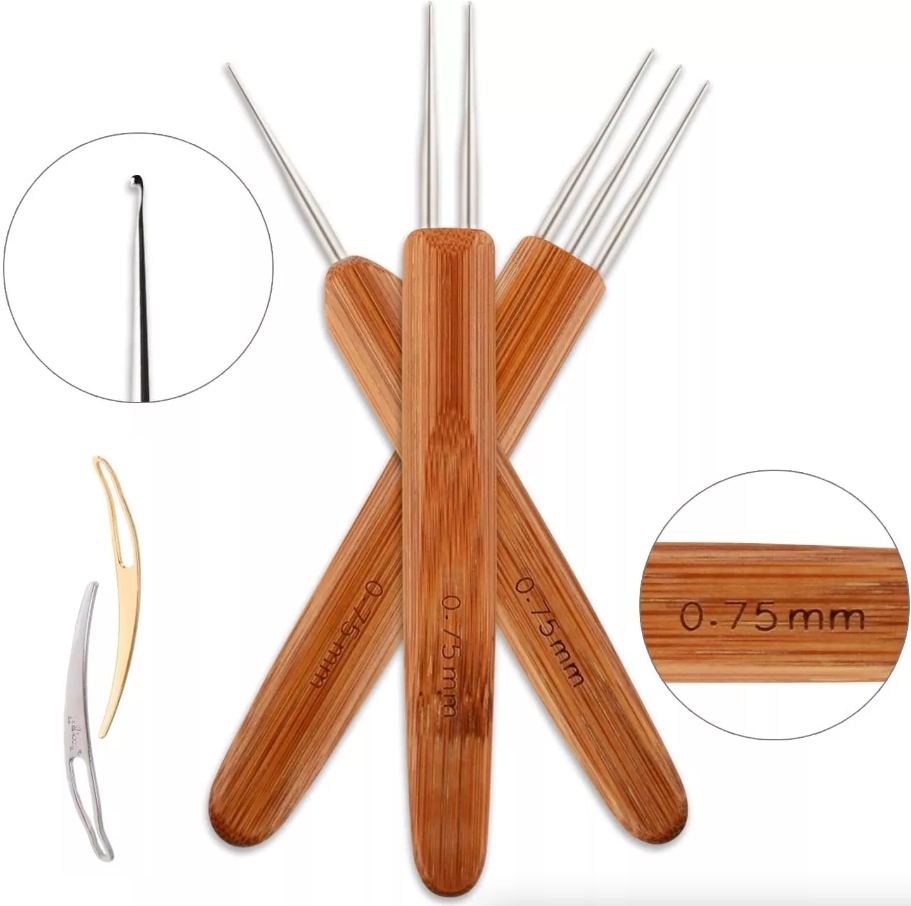 5Pcs DIY Crochet Needle Hook Bamboo Handle Dread Knit Hair Making