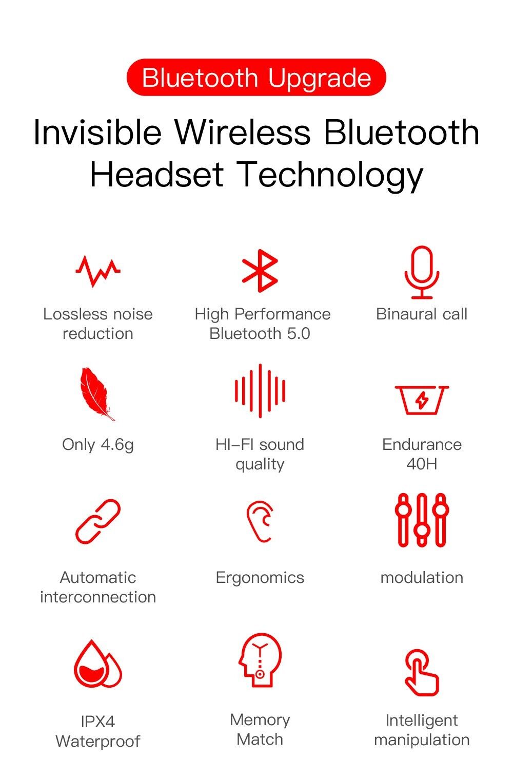 TWS Bluetooth Earbuds Waterproof Bluetooth 5.1 Headset Noise