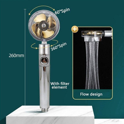 High Pressure Shower Head Adjustable 360° Rotation Turbine Water