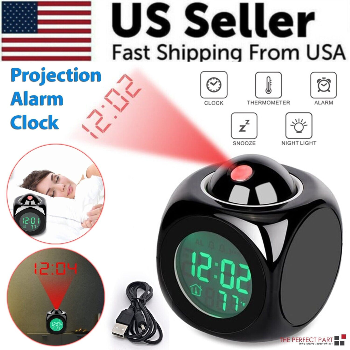 LED Projection Alarm Clock Digital LCD Display Voice Talking Weather
