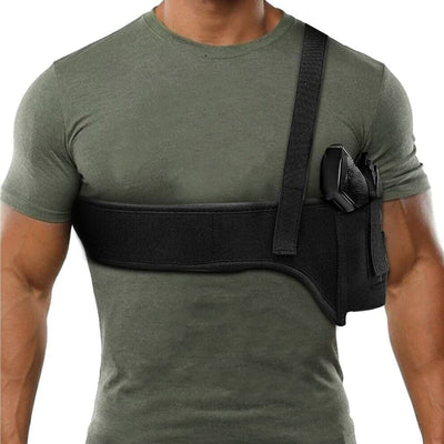 Tactical Concealed Carry Shoulder Waist Pistol Hand Gun Holder Holster worn by a man in a fitted t-shirt.
