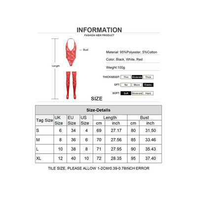 Women Lace Sexy Lingerie Nightwear Babydoll Sleepwear Bodysuit Dress size chart and information details