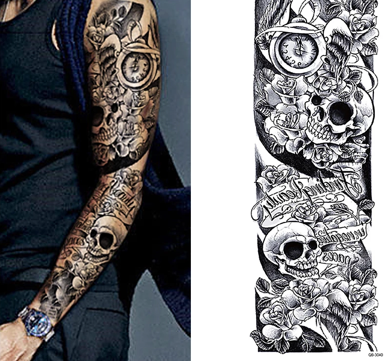 5Pcs Large Temporary Body Art Arm Tattoo Sticker Sleeve Man Women