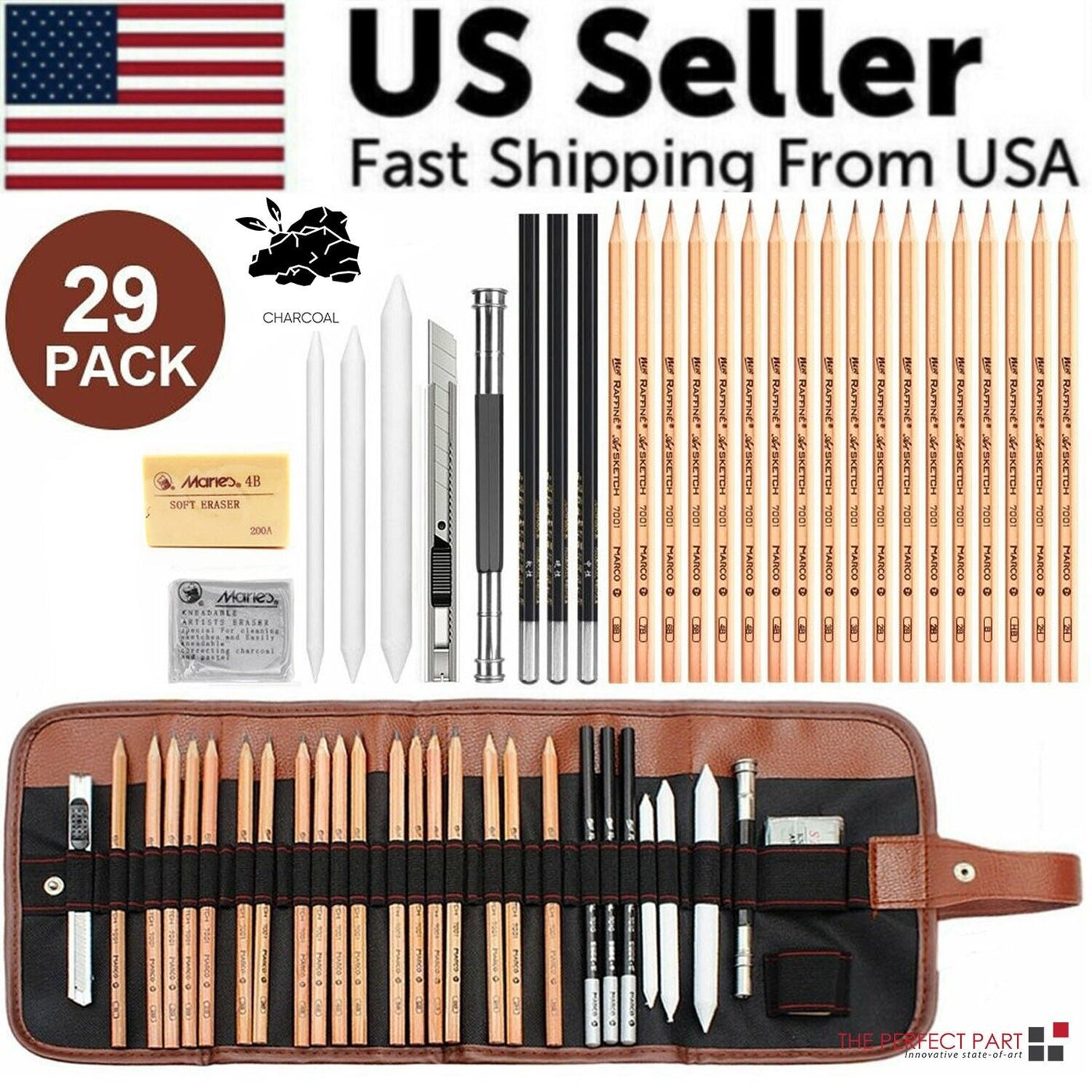 29PCS Professional Drawing Artist Kit Set Pencils And Sketch Charcoal