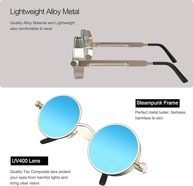 Retro Round Polarized Sunglasses Men Women Vintage Gothic Steampunk