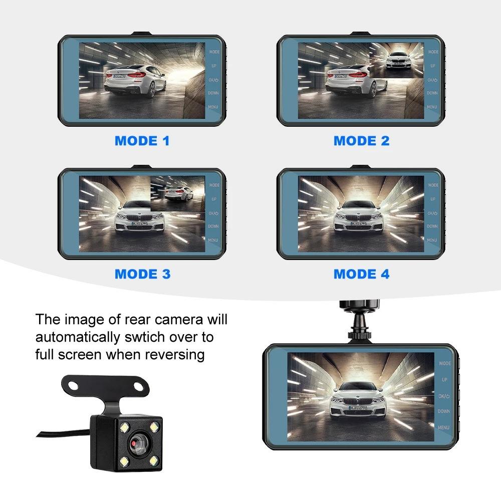 HD 1080P Car Dual Lens Dash Cam 4" DVR Recorder Front & Rear Camera