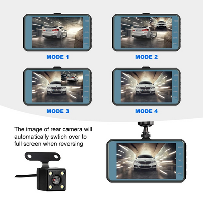 HD 1080P Car Dual Lens Dash Cam 4" DVR Recorder Front & Rear Camera