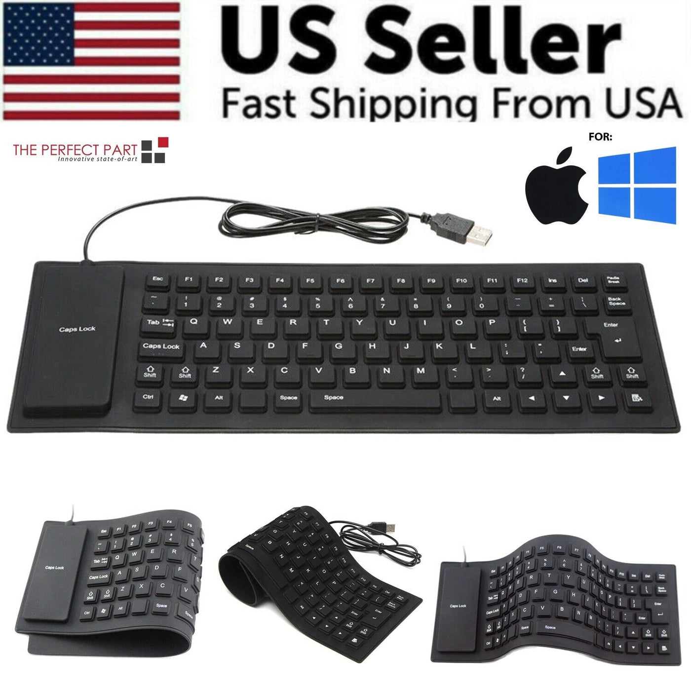 Waterproof Silicone Keyboard Foldable Flexible USB Dustproof DirtProof