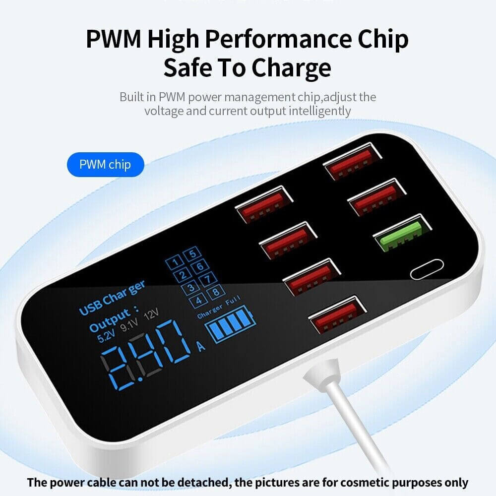 Multi USB 8-Port Fast Desktop Hub Wall Charger Charging Station Quick