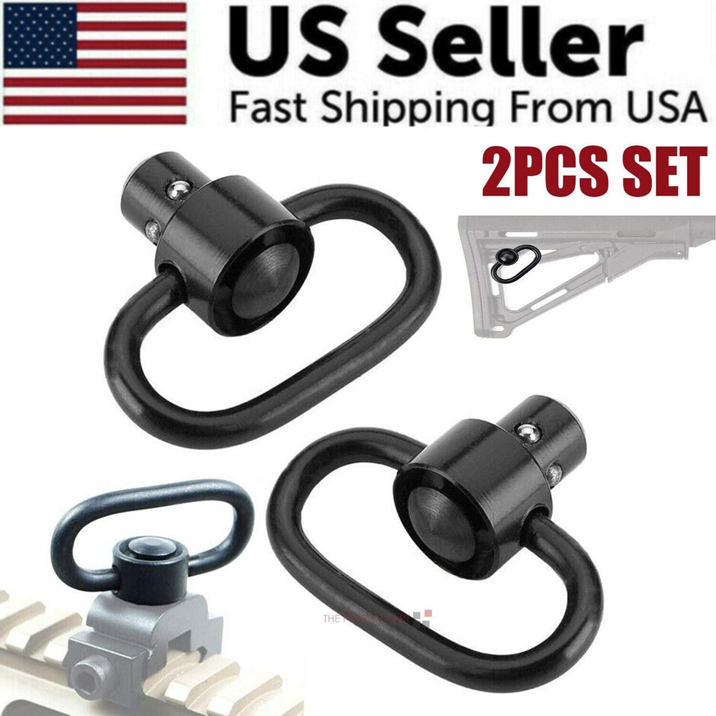 2PCS Heavy Duty Flush Push Button Quick Detach 1.25" Rifle QD Sling