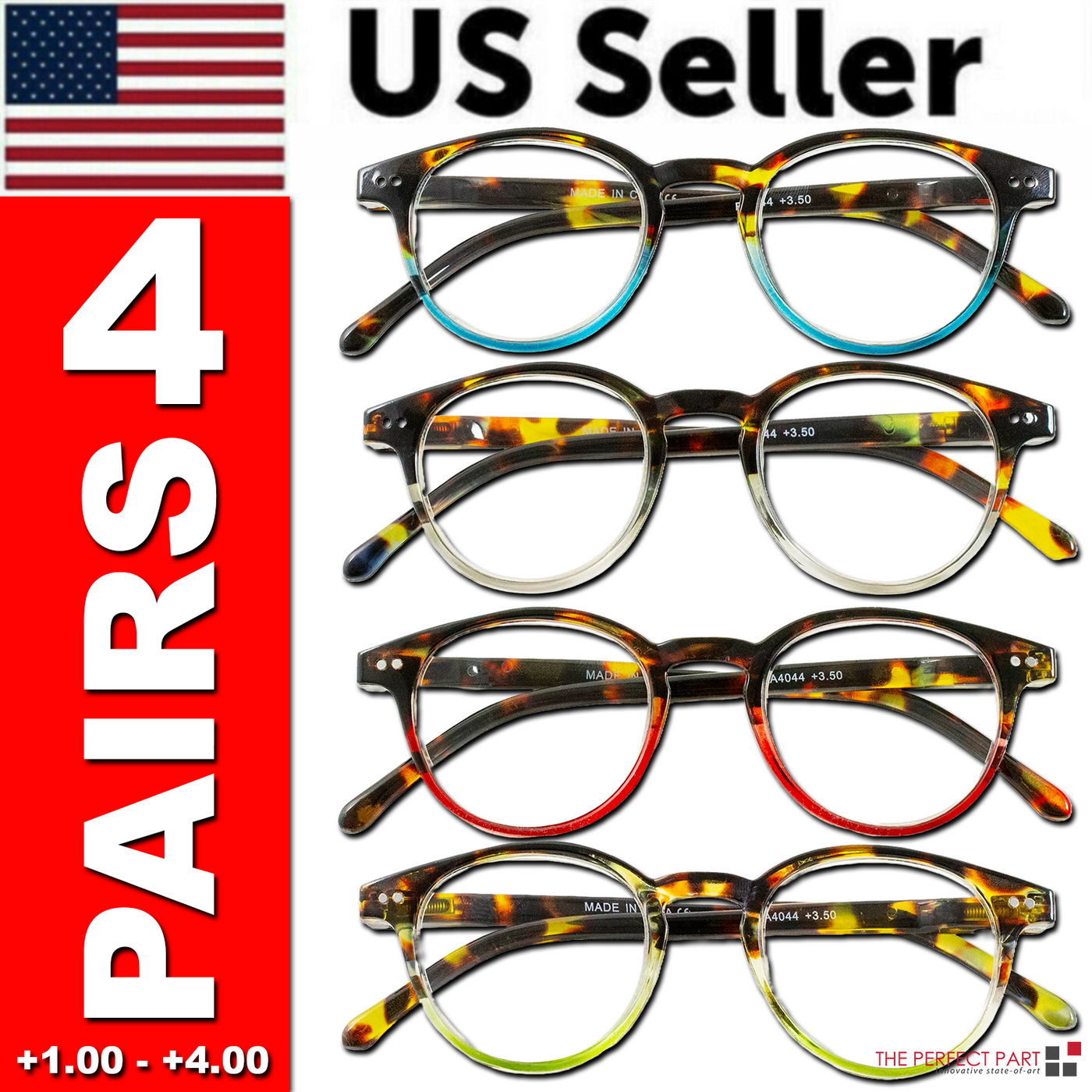 4 Pairs Mens Women Spring Hinge Round Horn Power Oval Reading Reader