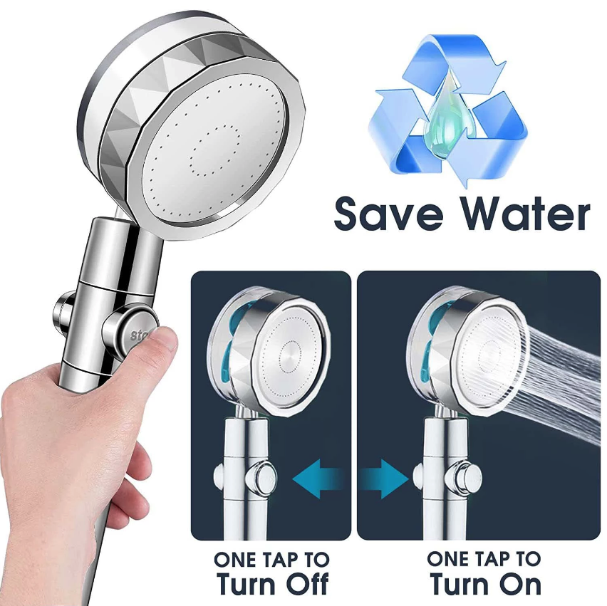 High Pressure Shower Head Adjustable 360° Rotation Turbine Water