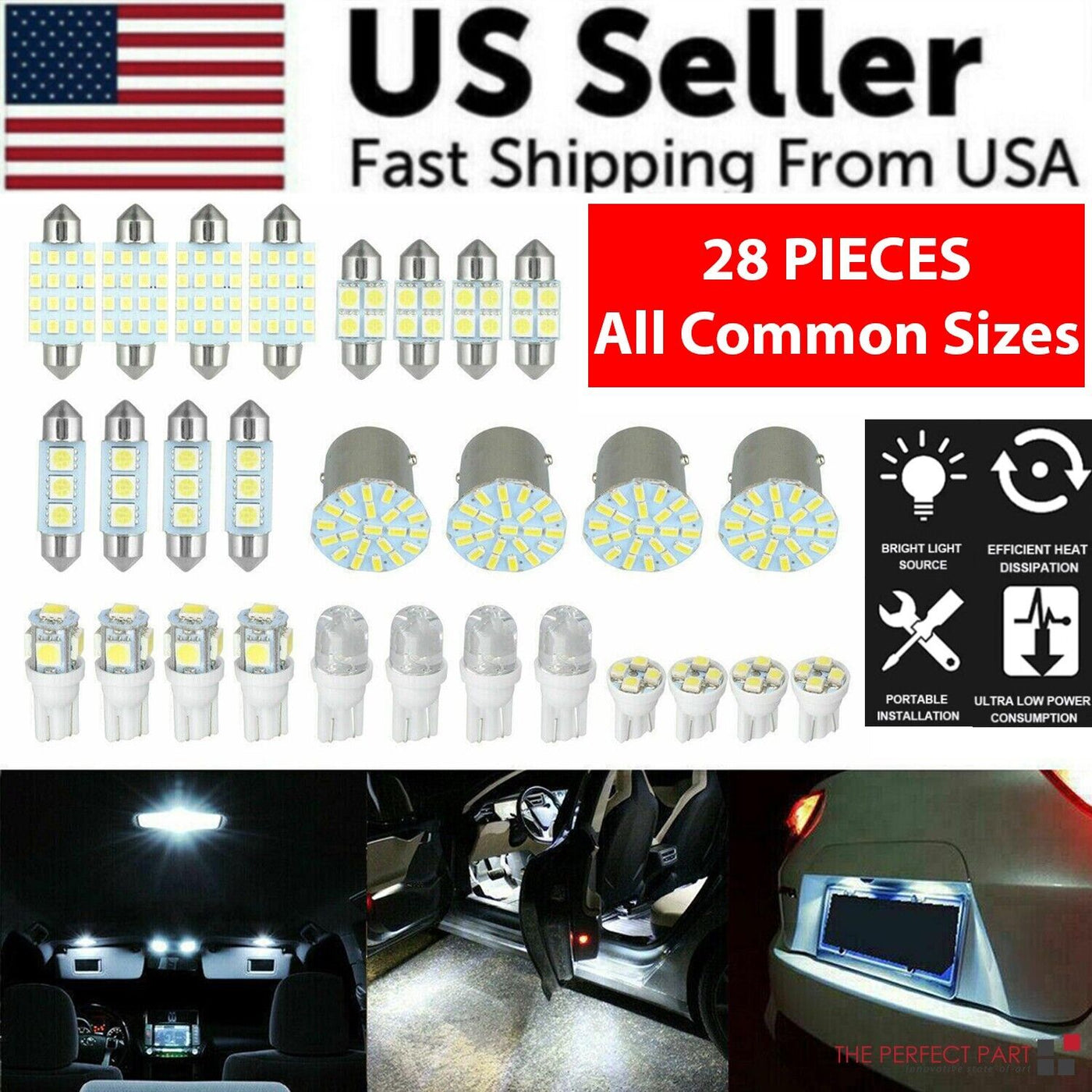 28pcs Car Interior White Combo LED Map Dome Door Trunk License Plate