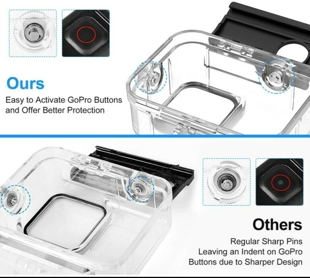 For GoPro Hero 11 10 9 Black Underwater Waterproof Housing Case Diving comparison showing button activation.