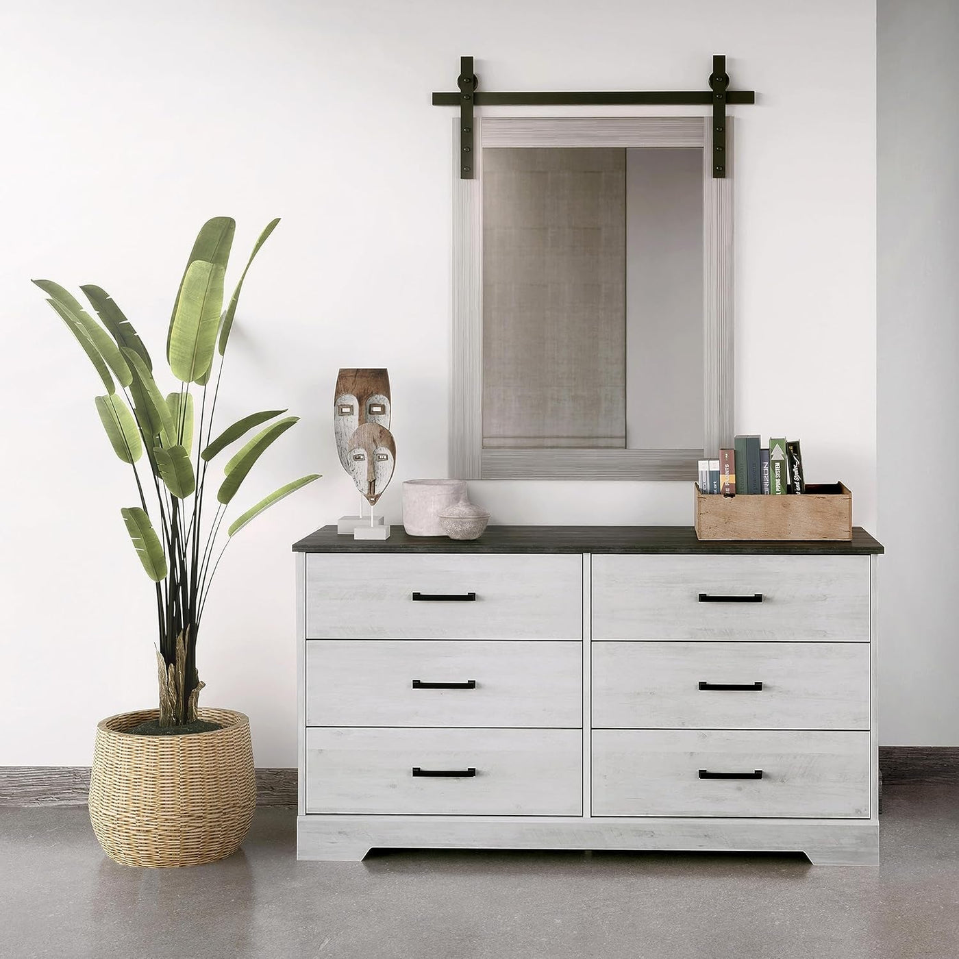 Rustic Ridge Farmhouse 6-Drawer Double Dresser, Washed White Dresser