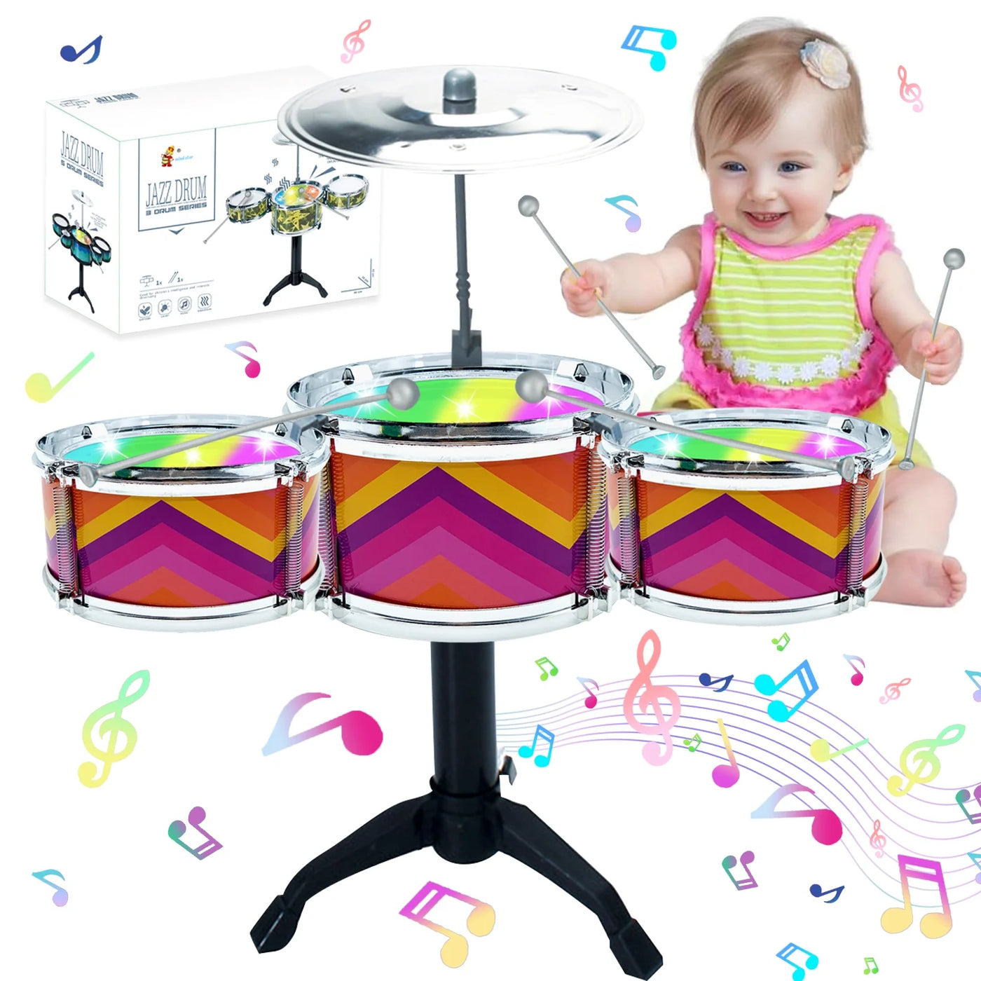 Kids Drum Set for Toddlers 1-3, Drum Set for Kids 3-5, Musical Jazz Drum Toys for 3 4 5 6 7 Years Girls