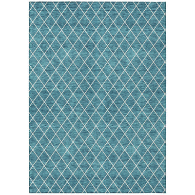 8' X 10' Teal Blue And Ivory Geometric Washable Indoor Outdoor Area Rug-1