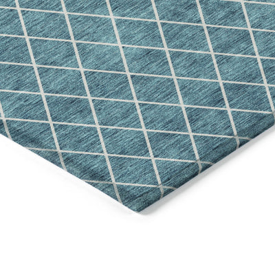 8' X 10' Teal Blue And Ivory Geometric Washable Indoor Outdoor Area Rug-3