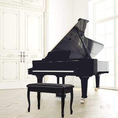 Piano Bench Stool with Padded Cushion and Music Storage, Heavy Duty Piano Duet Seat with PU Leather Padded Seat and Solid Wooden Legs, Perfect for Home Use (Black)