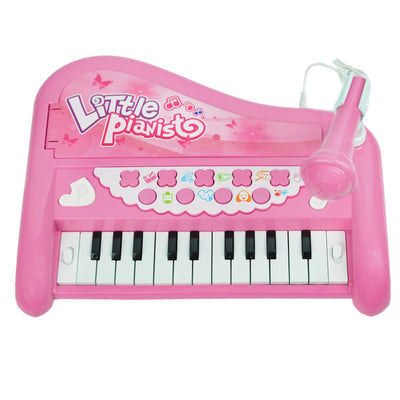 Musical Toy Set Electronic Grand Piano Keyboard with Microphone and Lights for Pretend Play and Educational Development (Pink)