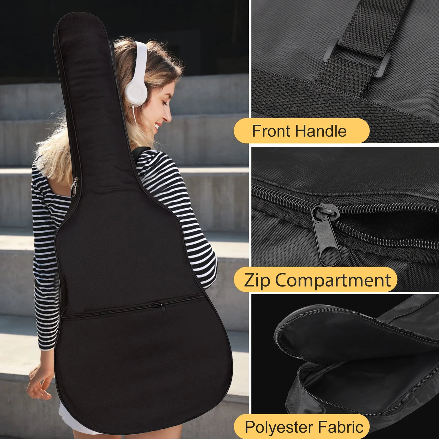 Guitar Bag,  40-41" Acoustic Guitar Bag, Waterproof Guitar Case with Dual Adjustable Shoulder Strap, Guitar Dust Cover, Soft Guitar Backpack Case, Black