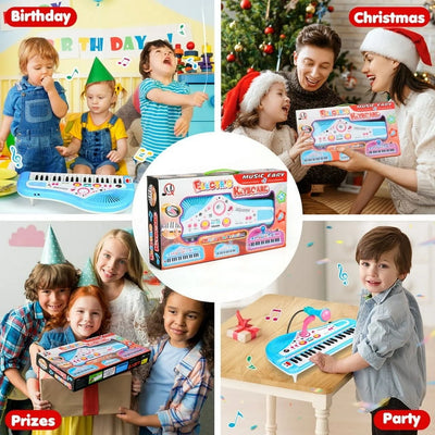 Baby Piano Toys for Kids, Blue Musical Baby Piano Keyboard Instrument with Microphone for Toddlers, Christmas Gift for Girls Boys Aged