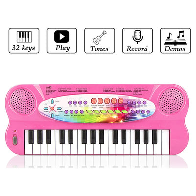 32 Keys Kids Keyboard Piano Portable Electronic Musical Instrument Multi-Function Music Keyboard Piano for Kids Early Learning Educational Toy Birthday Xmas Day Gifts (Pink)