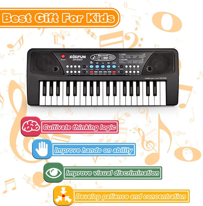 Piano Keyboard for Kids, 37 Keys Portable Electronic Keyboards Piano for Kids with Microphone - Music Piano Toys for Children (Black)