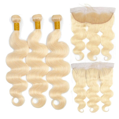 Blonde Body Wave #1B/613 BUNDLES with CLOSURES & FRONTALS
