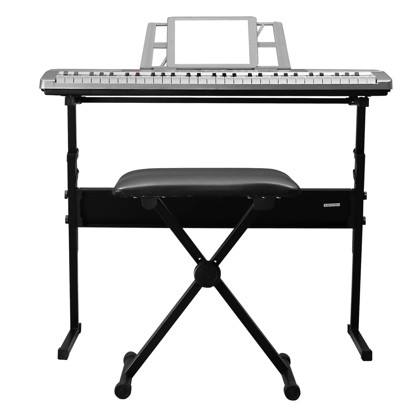 Glarry 61 Keys Keyboard Piano with Stand, Bench, Built in Speakers for Beginners, Sliver