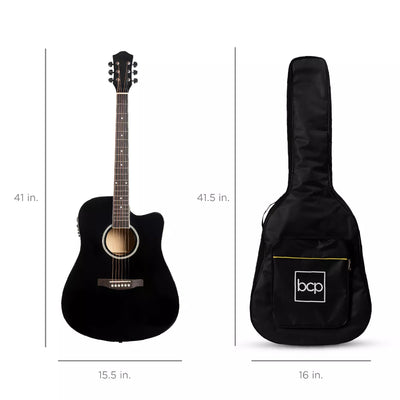 Best Choice Products Beginner Acoustic Electric Guitar Starter Set 41In W/ All Wood Cutaway Design, Case