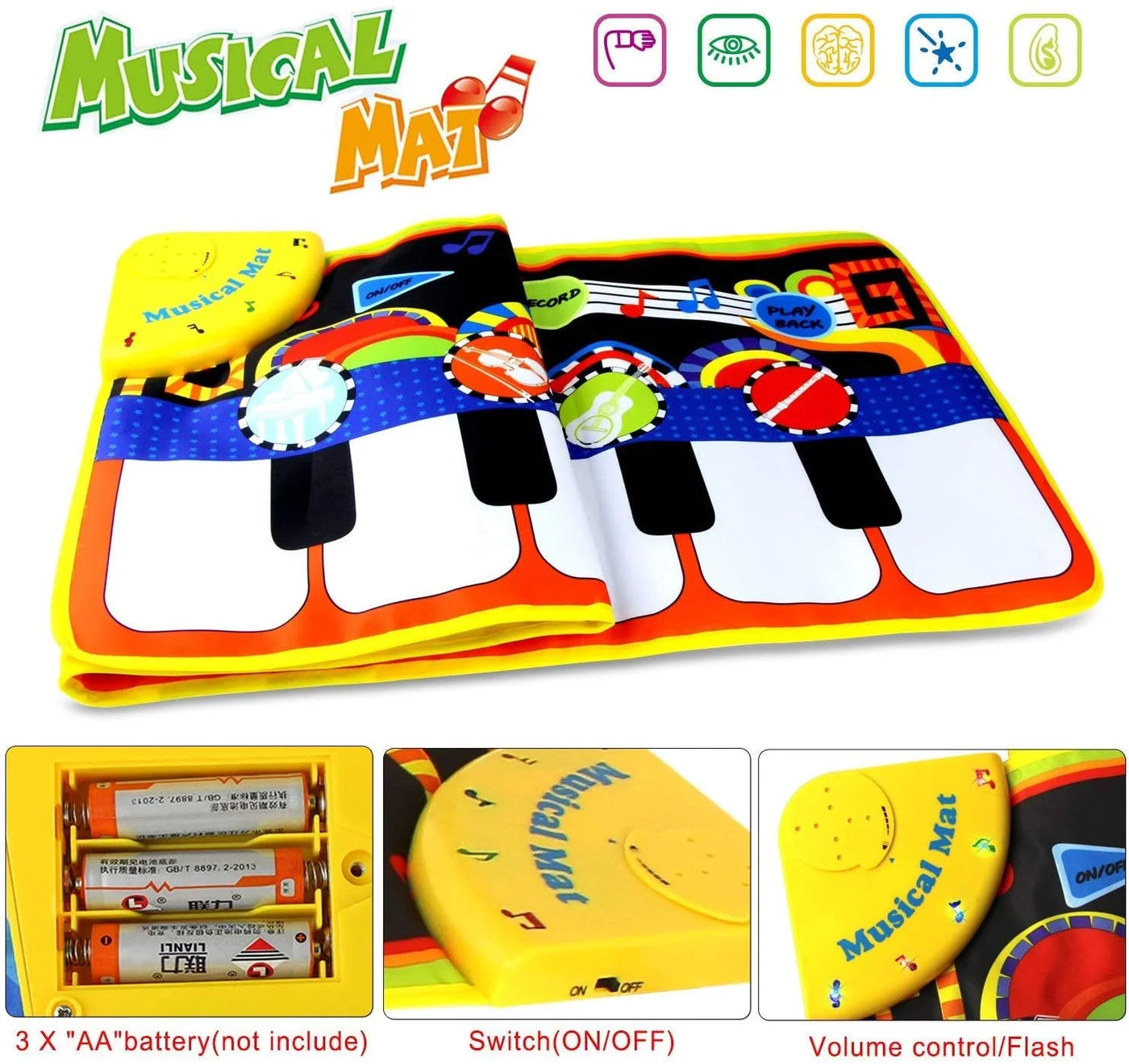 Piano Play Music Mat for Kids - Touch, Step on Keyboard and 8 Selectable Musical Instruments