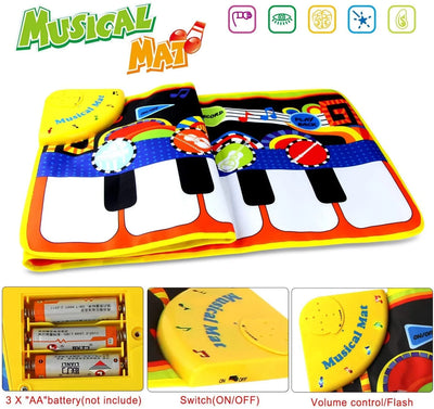 Piano Play Music Mat for Kids - Touch, Step on Keyboard and 8 Selectable Musical Instruments