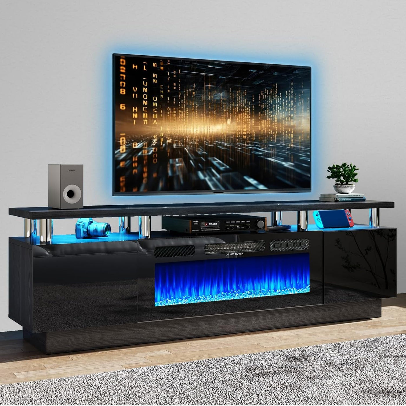 80 Inch Electric Fireplace TV Stand For TVs Up To 90 Inches Black