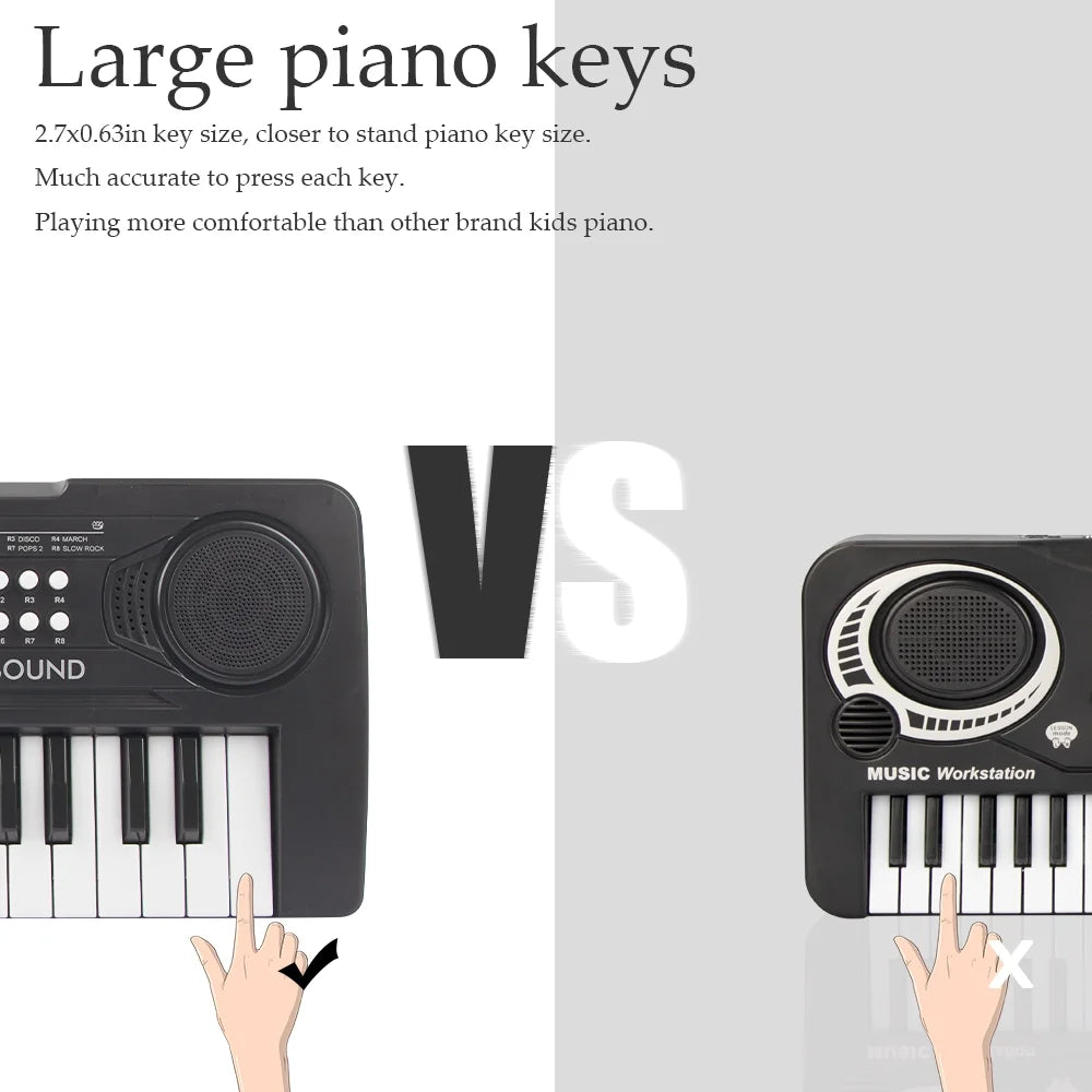 Kids Piano, Kids Keyboard 37 Keys Portable Electronic Musical Instrument Multi-Function Music Piano for Kids Early Learning Educational Toy Birthday Xmas Day Gifts (Black)