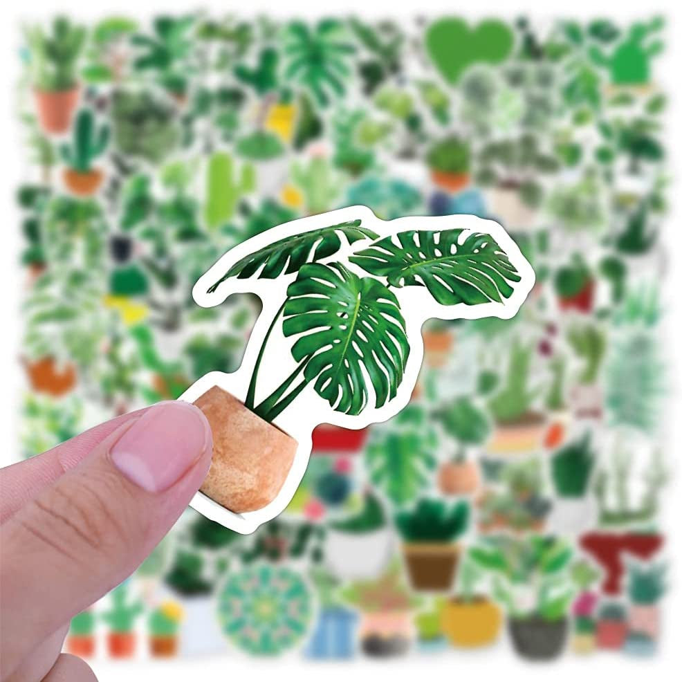 100 Pcs Green Plant Stickers,  Greenery Leaf Vinyl Decal, Waterproof Aesthetic Sticker Pack, Potted Plant Floral Decals Stickers for Laptop Water Bottles Phone Computer Decal