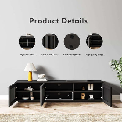 65 Inch Black Solid Wood TV Stand With Oak Veneer Finish