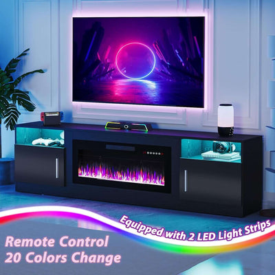 80 Inch TV Stand Electric Fireplace With LED Lighting Black