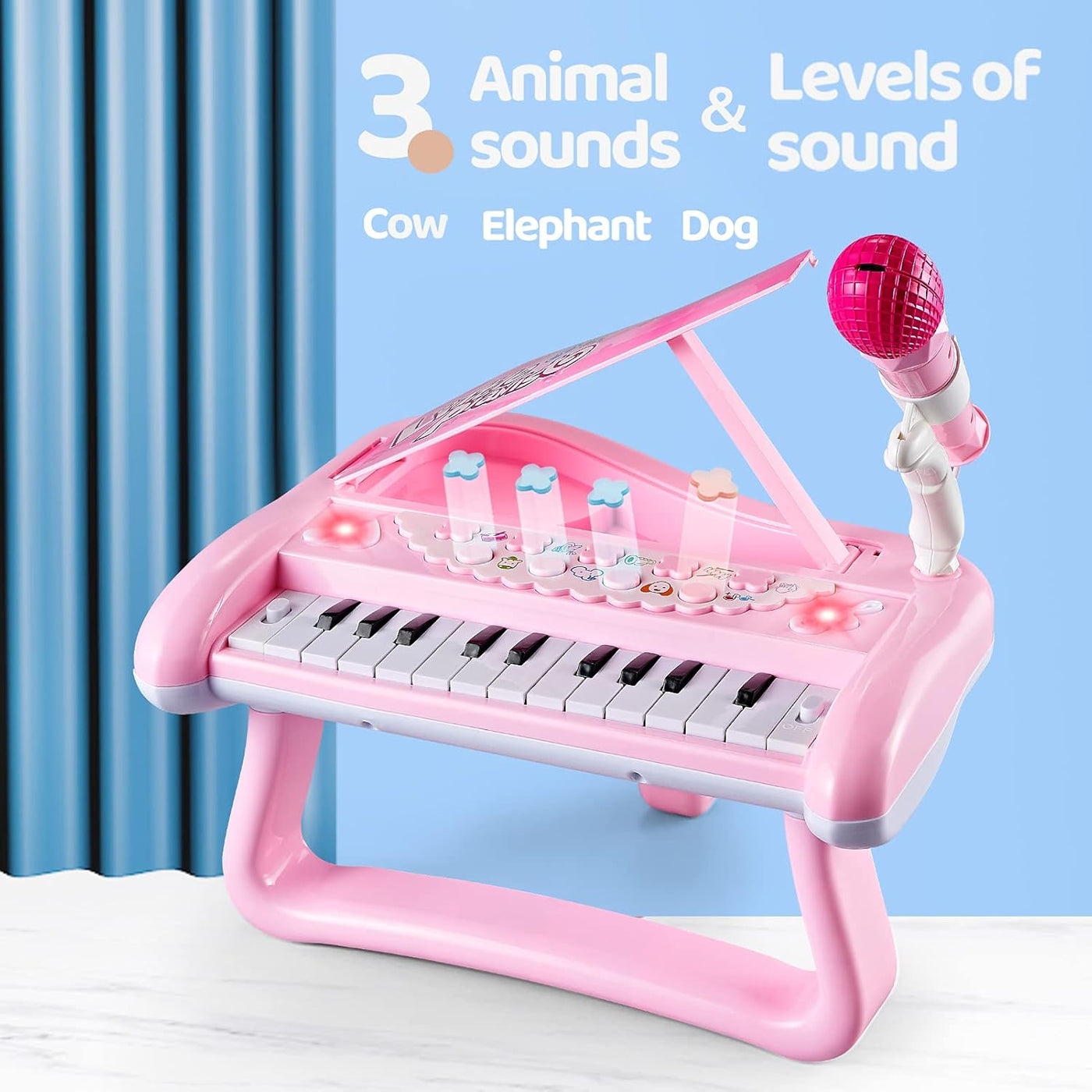 Girls First Birthday Gift Pink Piano Toy for 2 3 Year Old Toddler, Kids Musical Keyboard Instrument with Microphone, Baby Education Present