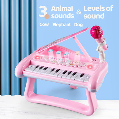Girls First Birthday Gift Pink Piano Toy for 2 3 Year Old Toddler, Kids Musical Keyboard Instrument with Microphone, Baby Education Present