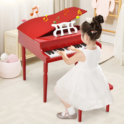 30-Key Classic Baby Grand Piano Toddler Toy Wood W/ Bench & Music Rack Red