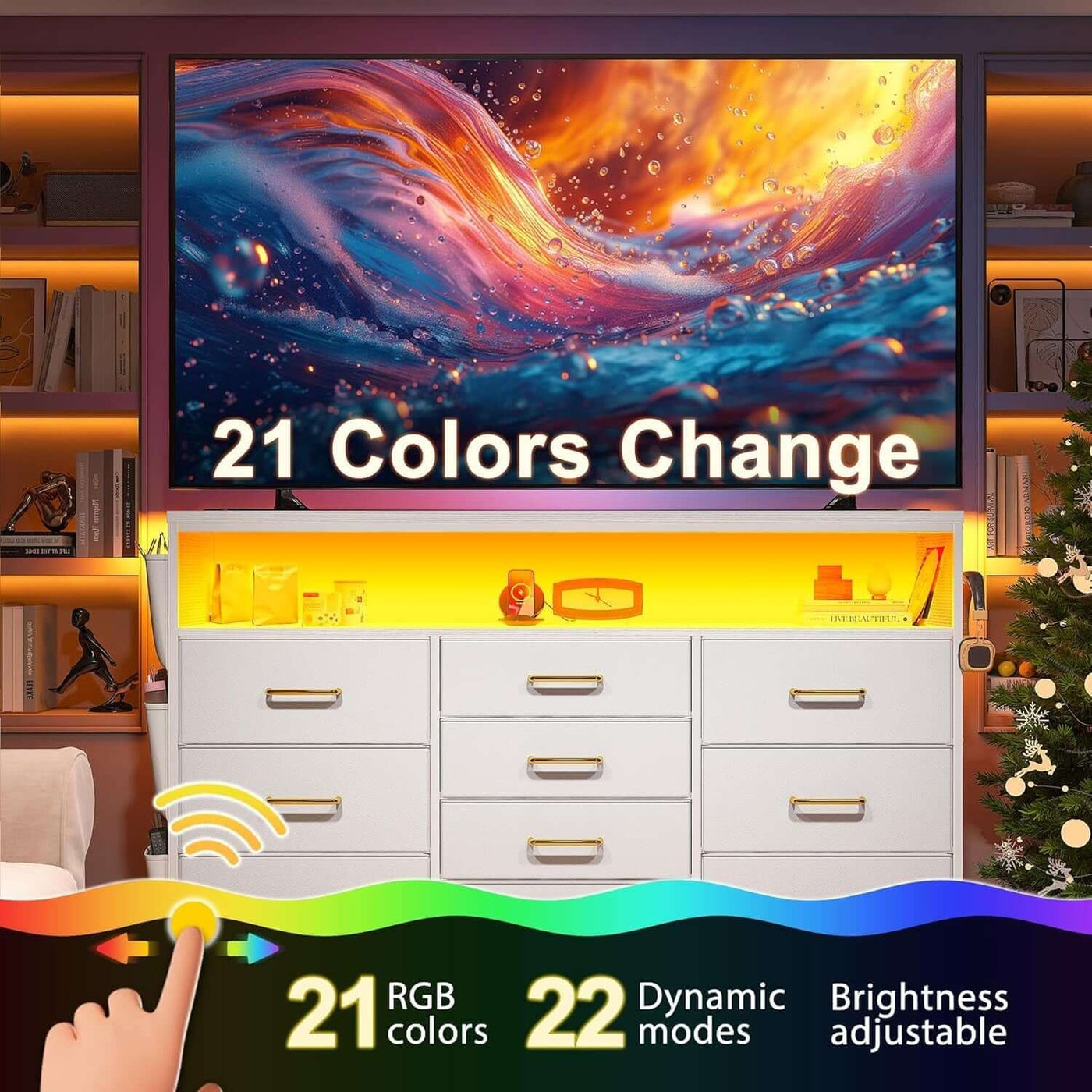 Sturdy Dresser TV Stand For 55 Inch TV With 10 Drawers