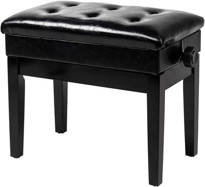 Adjustable Black Piano Bench with Storage Faux Leather Wooden Piano Stool with P