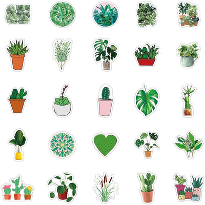 100 Pcs Green Plant Stickers,  Greenery Leaf Vinyl Decal, Waterproof Aesthetic Sticker Pack, Potted Plant Floral Decals Stickers for Laptop Water Bottles Phone Computer Decal